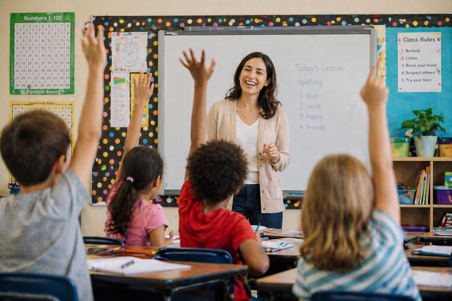 Teacher working one-on-one with a young girl, counting on fingers